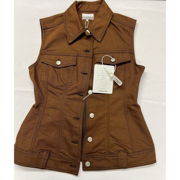 NWT Ganni Womens Brown Button Up Vest Size 38 Tailored Fit Fall Utility Casual - Picture 5 of 16